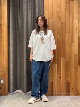 「In・stru(men-tal).（インストルメンタル）の【MIHARAYASUHIRO/ミハラヤスヒロ】COTTON TENCEL DENIM WIDE TAPERED PANTS/in・stru(men-tal).（デニムパンツ、ブルー系）」を使った、kazuyoさん（レディース・165cm）の夏コーディネート