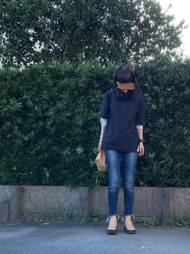 「Ungrid（アングリッド）のインディゴフレイドヘムストスリ（デニムパンツ）」を使った、fufufuさん（レディース・160cm）の秋コーディネート