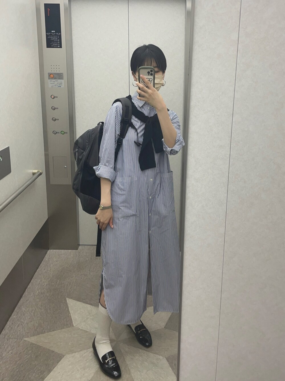 「Demi-Luxe BEAMSのベルト付きシャツワンピース（ワンピース/ドレス、ブルー系）」を使った、maochi.さん（レディース・169cm）の夏コーディネートの1枚目の写真