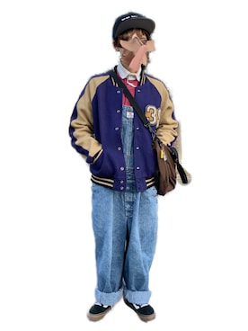 「ラガーシャツ」｜「アイテム（オールインワン・サロペット）」を使った、てれれさん（レディース・162cm）の秋コーディネート