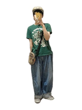 「Tシャツ×デニム」｜「アイテム（スリッポン）」を使った、てれれさん（レディース・162cm）の夏コーディネート