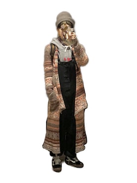 「ロングカーディガン」｜「アイテム（オールインワン・サロペット）」を使った、てれれさん（レディース・162cm）の春コーディネート
