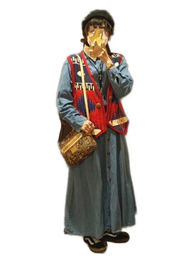 「VINTAGE（ヴィンテージ）のアイテム（シャツワンピース）」を使った、てれれさん（レディース・162cm）の春コーディネート