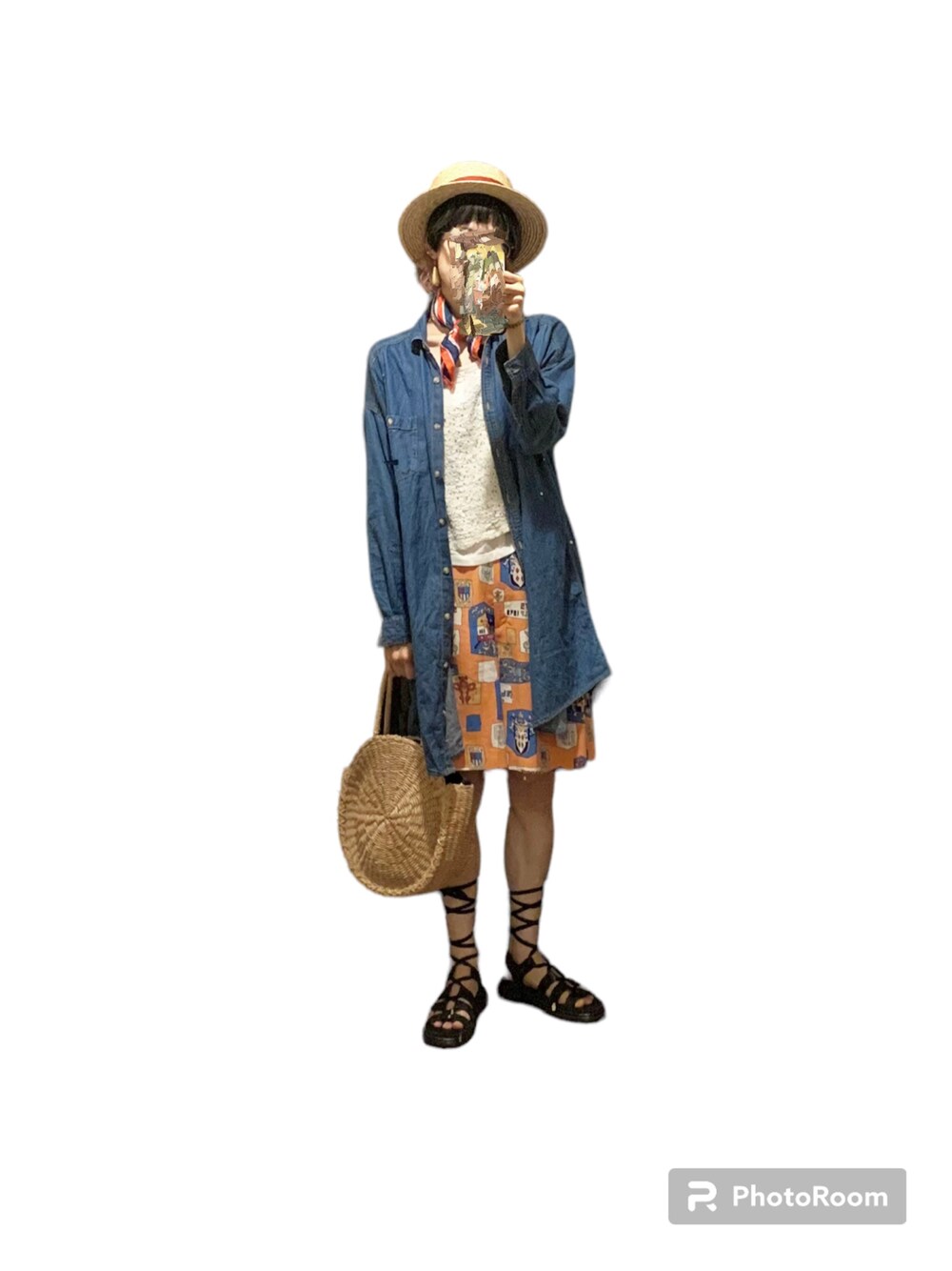 「古着MIX、古着コーデ、ゴルフパンツ、夏コーデ、あみあみサンダル、カンカン帽、シャツスタイル」｜「Dr. Martensの【Dr.Martens】Elate クリスティナ ギリーサンダル（サンダル、ブラック系）」を使った、てれれさん（レディース・162cm）の夏コーディネートの1枚目の写真