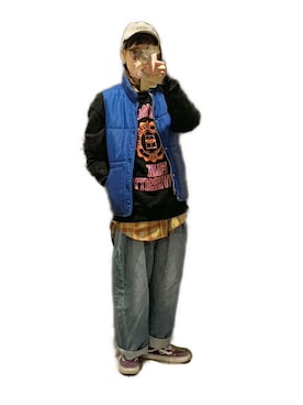 「VINTAGE（ヴィンテージ）のアイテム（ダウンベスト）」を使った、てれれさん（レディース・162cm）の冬コーディネート