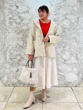 「grove（グローブ）のフーデットミドルコート（その他アウター、ベージュ系）」を使った、Arisaさん（レディース・164cm）の冬コーディネート