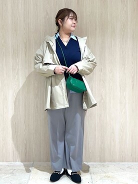 「grove（グローブ）の【撥水／シルエット2WAY】羽織るだけでサマになる、スタンドネックテントラインコート（その他アウター、ベージュ系）」を使った、Arisaさん（レディース・164cm）の冬コーディネート