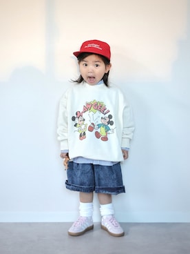 「CIAOPANIC TYPY（チャオパニックティピー）のアイテム（キャップ）」を使った、ORITSUさん（キッズ・120cm）の春コーディネート