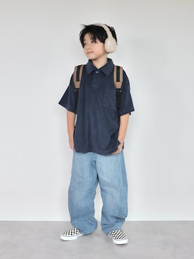 「LOWRYS FARM（ローリーズファーム）のパイルポロＳＳ　831277（Tシャツ/カットソー、ブルー系）」を使った、ORITSUさん（キッズ・124cm）の夏コーディネート