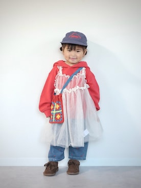 「アイテム（モカシン/デッキシューズ）」を使った、ORITSUさん（キッズ・120cm）の秋コーディネート
