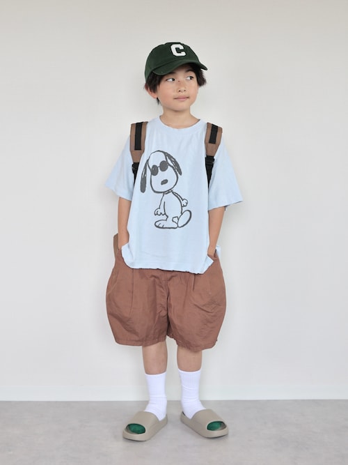 「LOWRYS FARM(ローリーズファーム)の【SNOOPY】クラッシュTシャツ 656759(Tシャツ/カットソー)」を使った、ORITSUさん(キッズ・123cm)の夏コーディネート