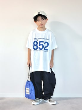 「LOWRYS FARM（ローリーズファーム）のアソートプリントＴＳＳ２　1048201（Tシャツ/カットソー、ホワイト系）」を使った、ORITSUさん（キッズ・124cm）の夏コーディネート