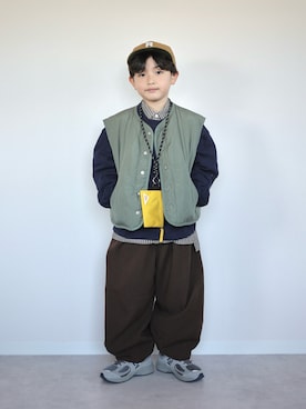 「アイテム（キャップ）」を使った、ORITSUさん（キッズ・120cm）の冬コーディネート