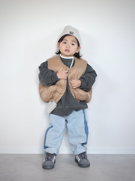 「アイテム（ニットキャップ/ビーニー）」を使った、ORITSUさん（キッズ・120cm）の冬コーディネート