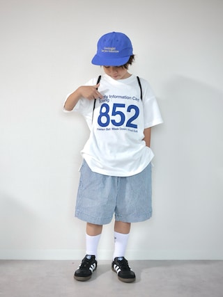 「BREEZE(ブリーズ)の【WEB限定】KUDOZ.B ボリュームタックデニムパンツ(デニムパンツ)」を使った、ORITSUさん(キッズ・123cm)の夏コーディネート