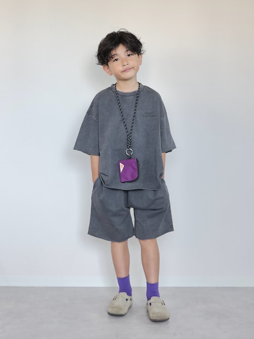 「CIAOPANIC TYPY（チャオパニックティピー）の【KIDS】ピグメント加工バックロゴ5分袖セットアップ（Tシャツ/カットソー）」を使った、ORITSUさん（キッズ・124cm）の秋コーディネート