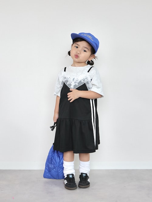 「CIAOPANIC TYPY（チャオパニックティピー）の【KIDS】Wサイドラインランジェリーレースキャミチュニック《ZOZO限定》（チュニック）」を使った、ORITSUさん（キッズ・123cm）の夏コーディネート