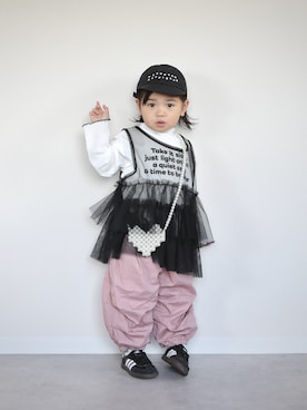 「アイテム（キャップ）」を使った、ORITSUさん（キッズ・120cm）の冬コーディネート