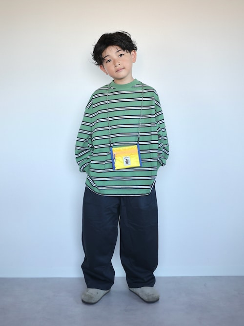 「p.premier(ピードットプルミエ)の選べる2タイプ袖タックデザインの無地とボーダーのロンT(Tシャツ/カットソー)」を使った、ORITSUさん(キッズ・124cm)の夏コーディネート