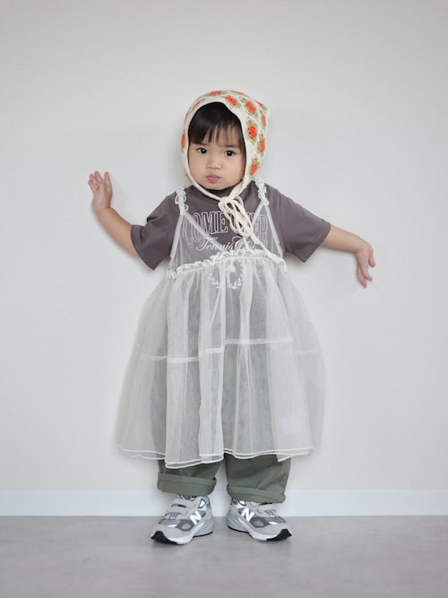 カレッジロゴTシャツ×チュールワンピースセット（ワンピース