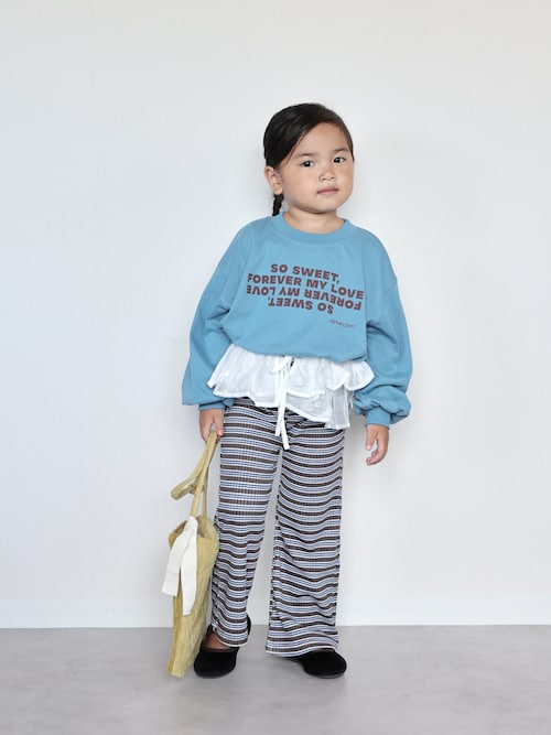 「pairmanon(ペアマノン)の【90-150cm】綿100% アソートロゴプリントオーバーサイズ長袖Tシャツ(Tシャツ/カットソー)」を使った、ORITSUさん(キッズ・124cm)の夏コーディネート