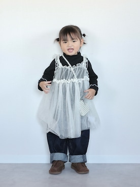 「アイテム（モカシン/デッキシューズ）」を使った、ORITSUさん（キッズ・120cm）の秋コーディネート