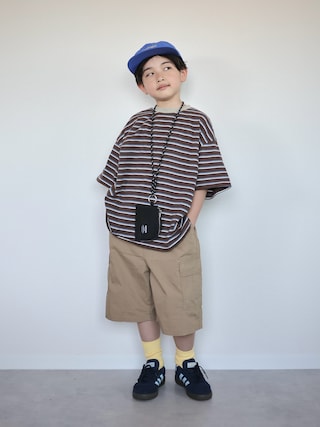 「PAIRMANON STREET(ペアマノンストリート)の【綿100%】シンプル マルチボーダー 半袖 Tシャツ【PAIRMANON STREET】(Tシャツ/カットソー)」を使った、ORITSUさん(キッズ・123cm)の春コーディネート