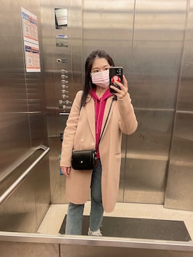 「アイテム（ダッフルコート、ピンク系）」を使った、Sharon Hungさん（レディース・154cm）の冬コーディネート