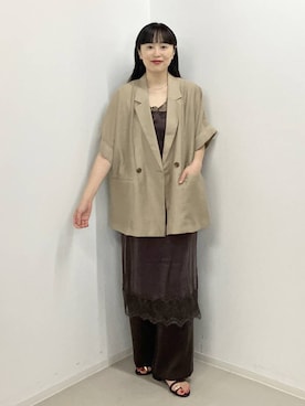 「A part by（アパートバイ）のキュプラレースキャミワンピース（ワンピース、ブラウン系）」を使った、まゆてぃんさん（レディース・164cm）の夏コーディネート