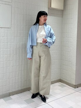 「A part by（アパートバイ）のショートオックスシャツ≪追加2≫（シャツ/ブラウス）」を使った、まゆてぃんさん（レディース・164cm）の冬コーディネート