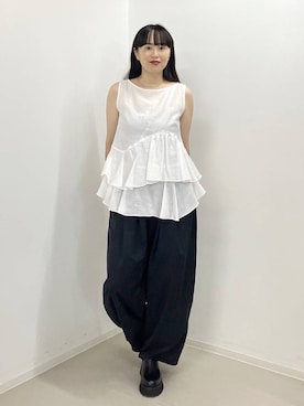 「A part by（アパートバイ）のボリュームスリッポン（スリッポン、ブラック系）」を使った、まゆてぃんさん（レディース・164cm）の夏コーディネート
