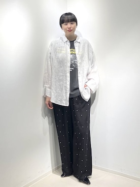 「A part by（アパートバイ）のルランゼフィールリネンシャツ（シャツ/ブラウス、ホワイト系）」を使った、まゆてぃんさん（レディース・164cm）の夏コーディネート