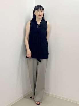 「A part by（アパートバイ）のナローストラップサンダル（サンダル、ブラック系）」を使った、まゆてぃんさん（レディース・164cm）の夏コーディネート