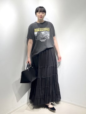 「A part by（アパートバイ）の【セレクト】Artesanos_ワイドトートバッグ（トートバッグ、ブラック系）」を使った、まゆてぃんさん（レディース・164cm）の春コーディネート