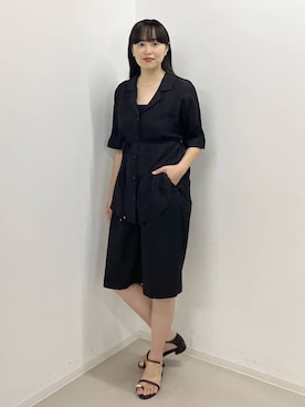 「A part by（アパートバイ）のサムリングサンダル（サンダル、ブラック系）」を使った、まゆてぃんさん（レディース・164cm）の夏コーディネート
