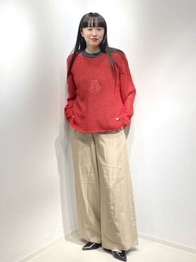 「A part by（アパートバイ）の【高身長向けサイズ展開あり・あいか企画】サテンバルーンイージーパンツ（その他パンツ、ベージュ系）」を使った、まゆてぃんさん（レディース・164cm）の春コーディネート