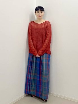 「A part by（アパートバイ）のマドラスチェックスカート（スカート、ブルー系）」を使った、まゆてぃんさん（レディース・164cm）の夏コーディネート