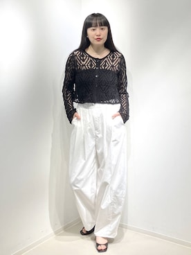 「A part by（アパートバイ）のリネンコンスカシアミカーディガン（カーディガン/ボレロ、ブラック系）」を使った、まゆてぃんさん（レディース・164cm）の春コーディネート