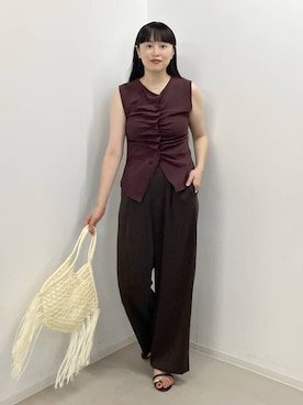 「A part by（アパートバイ）のフロントタックカットノースリーブ（Tシャツ/カットソー、ブラウン系）」を使った、まゆてぃんさん（レディース・164cm）の夏コーディネート