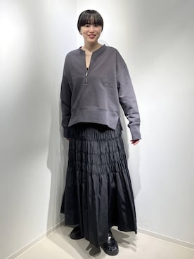 「A part by（アパートバイ）のボリュームコインローファー（ローファー、ブラック系）」を使った、まゆてぃんさん（レディース・164cm）の春コーディネート