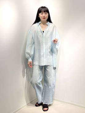 「A part by（アパートバイ）のApbカーブデニムパンツ（デニムパンツ、ブルー系）」を使った、まゆてぃんさん（レディース・164cm）の夏コーディネート