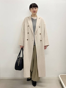 「アイテム（チェスターコート）」を使った、まゆてぃんさん（レディース・164cm）の冬コーディネート