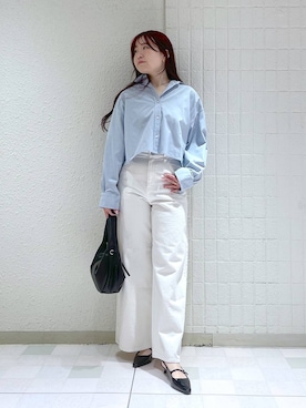 「A part by（アパートバイ）のショートオックスシャツ≪追加2≫（シャツ/ブラウス）」を使った、yumaさん（レディース・164cm）の冬コーディネート