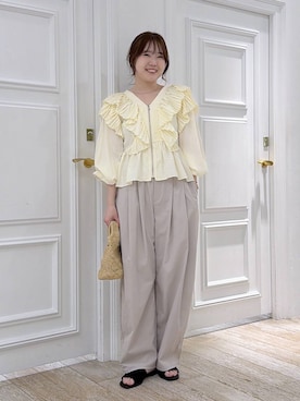 「A part by（アパートバイ）のラッフルブルゾン（ブルゾン、ホワイト系）」を使った、yumaさん（レディース・164cm）の春コーディネート