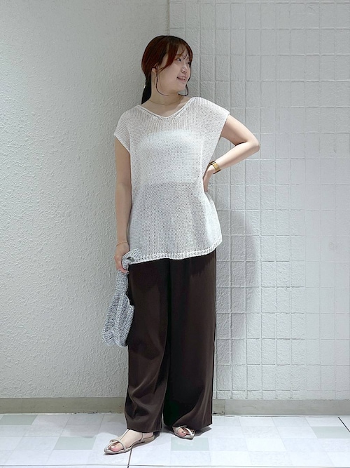 セール】リネンコンメッシュプルオーバーフレンチスリーブ