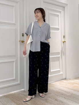 「A part by（アパートバイ）のシアーオープンカラーシャツ（シャツ/ブラウス、ブルー系）」を使った、yumaさん（レディース・164cm）の春コーディネート