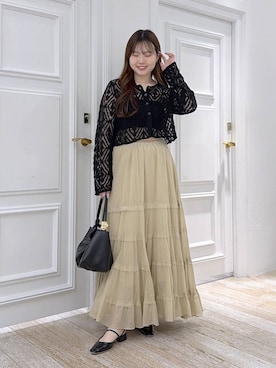 「A part by（アパートバイ）のハートモチーフバッグ（ショルダーバッグ、ブラック系）」を使った、yumaさん（レディース・164cm）の春コーディネート