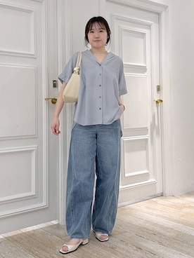 「A part by（アパートバイ）のApbコクーンデニムパンツ（デニムパンツ、ブルー系）」を使った、yumaさん（レディース・164cm）の春コーディネート