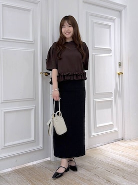 「A part by（アパートバイ）のワンストラップフラットミュール（パンプス、ブラック系）」を使った、yumaさん（レディース・164cm）の夏コーディネート