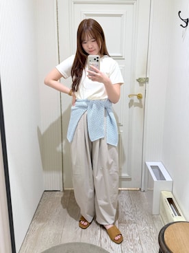 「A part by（アパートバイ）のレースアミプルオーバー_長袖（ニット/セーター、ブルー系）」を使った、yumaさん（レディース・164cm）の春コーディネート